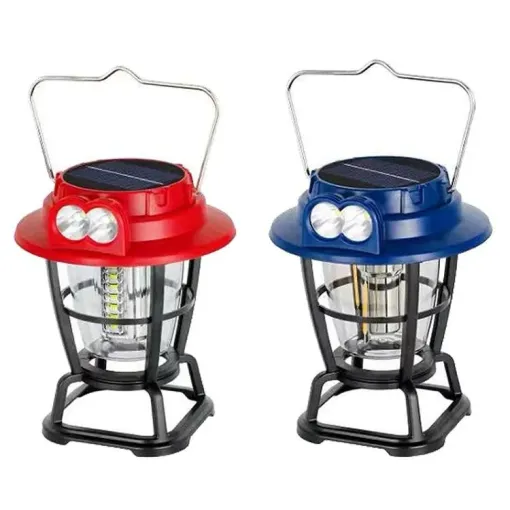 Hurry Bolt Romantic Portable LED Flashlight Solar Camping Lantern Light with Power Bank and Hanging Hook, IP65 Waterproof USB Rechargeable Solar Lamp & Twin Bulb LED for Home,Indoor,Outdoor,Travel
