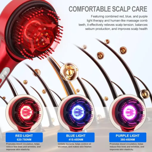 Scalp Massager with Hair Oil Applicator Hair Brush Electric Scalp Massager Hair Comb Red and Blue Light Electric Massage Comb at home for Men Women… - Image 3